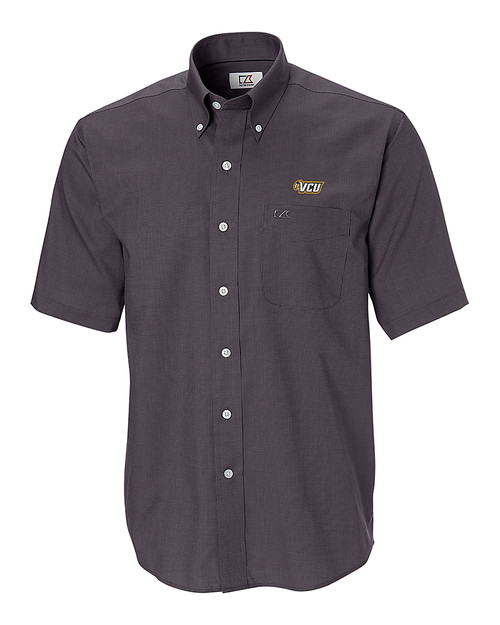VCU Rams Cutter & Buck Epic Easy Care Nailshead Mens Short Sleeve Dress Shirt Black Mannequin