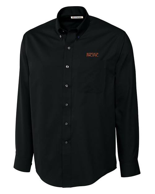 UOP Tigers Cutter & Buck Epic Easy Care Fine Twill Mens Long Sleeve Dress Shirt Black Mannequin