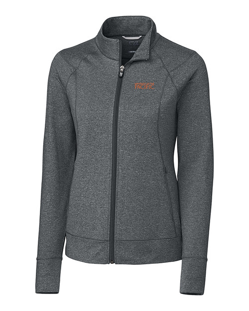 UOP Tigers Cutter & Buck Shoreline Heathered Womens Full Zip Jacket Charcoal Heather Mannequin