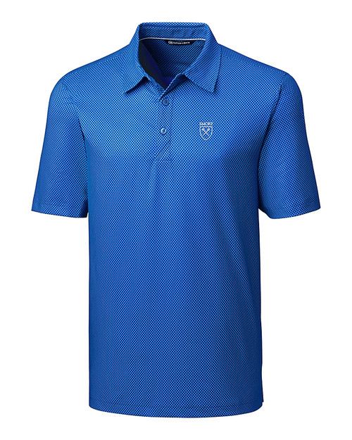 Emory Eagles Cutter & Buck Pike Mini Pennant Print Stretch Mens Polo Chelan Blue Mannequin