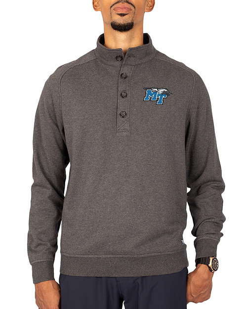 Middle Tennessee Blue Raiders Cutter & Buck Saturday Cotton Blend Mens Mock Pullover Sweatshirt Charcoal Heather Front