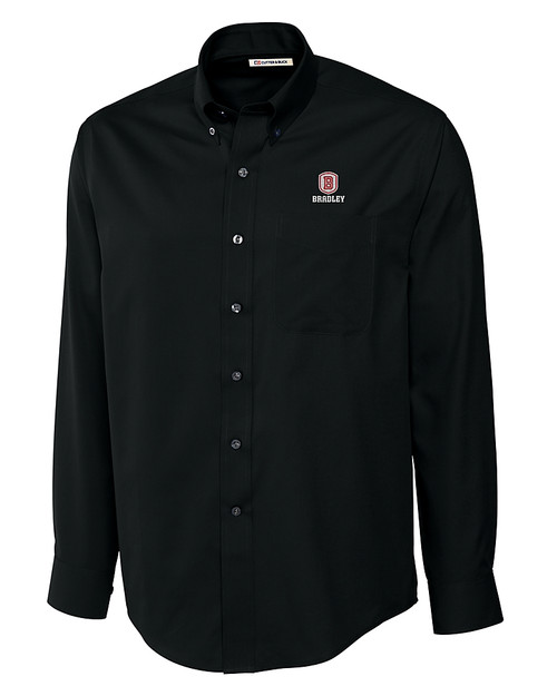 Bradley Braves Cutter & Buck Epic Easy Care Fine Twill Mens Big and Tall Dress Shirt Black Mannequin