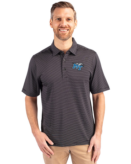 Middle Tennessee Blue Raiders Cutter & Buck Forge Pencil Stripe Stretch Mens Big and Tall Polo Black Front