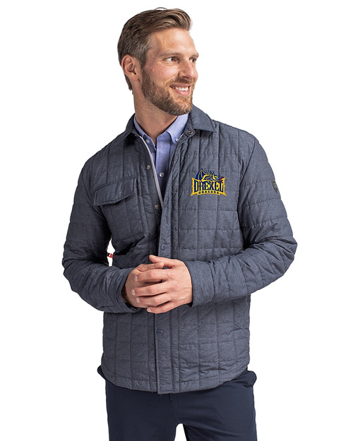 Drexel Dragons Cutter & Buck Rainier PrimaLoft® Mens Big and Tall Eco Insulated Quilted Shirt Jacket Anthracite Melange Front