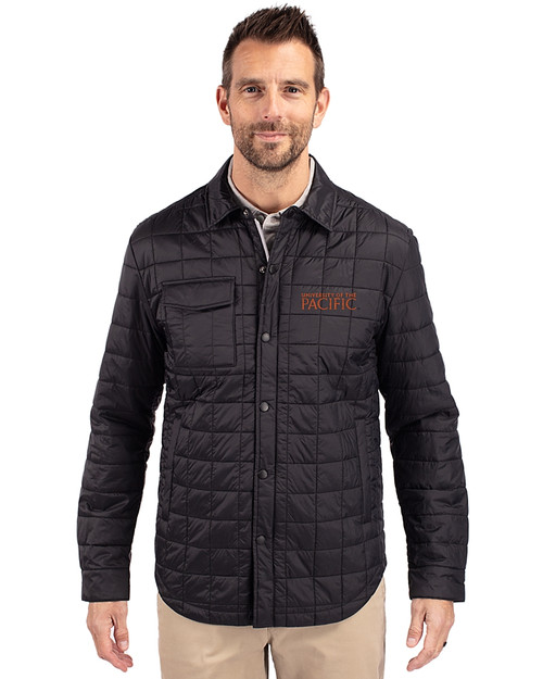 UOP Tigers Cutter & Buck Rainier PrimaLoft® Mens Big and Tall Eco Insulated Quilted Shirt Jacket Black Front