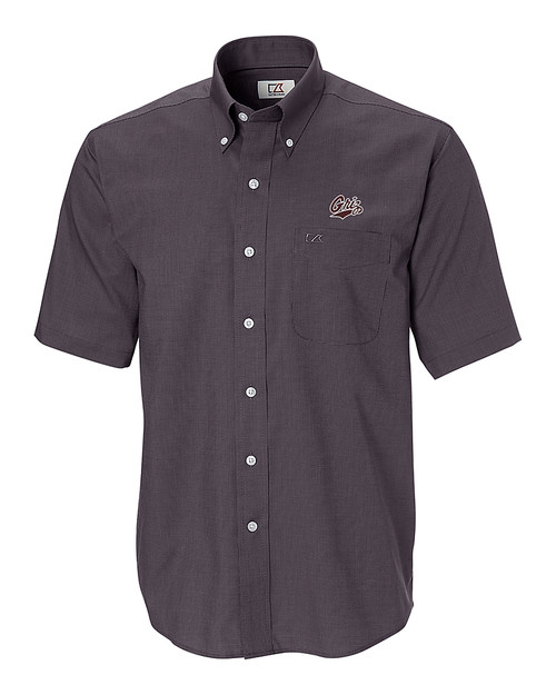 Montana Grizzlies Cutter & Buck Epic Easy Care Nailshead Mens Big and Tall Short Sleeve Dress Shirt Black Mannequin
