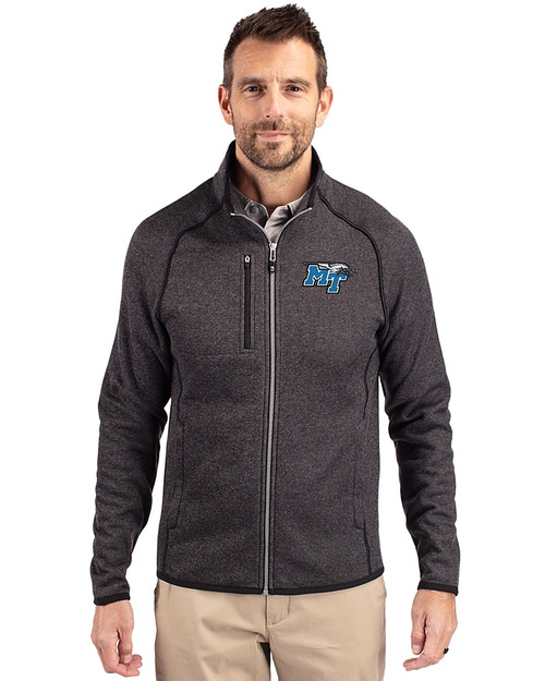 Middle Tennessee Blue Raiders Cutter & Buck Mainsail Sweater-Knit Mens Big and Tall Full Zip Jacket Charcoal Heather Front