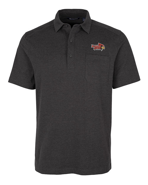 Illinois State Redbirds Cutter & Buck Advantage Tri-Blend Jersey Mens Pocket Polo Black Heather Mannequin