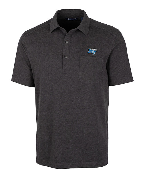 Middle Tennessee Blue Raiders Cutter & Buck Advantage Tri-Blend Jersey Mens Pocket Polo Black Heather Mannequin