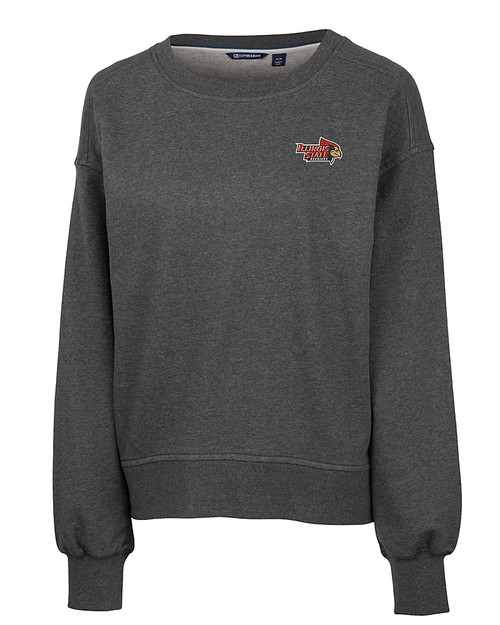 Illinois State Redbirds Cutter & Buck Saturday Cotton Blend Womens Crew Neck Sweatshirt Charcoal Heather Mannequin