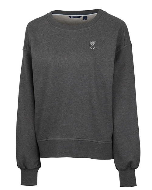 Emory Eagles Cutter & Buck Saturday Cotton Blend Womens Crew Neck Sweatshirt Charcoal Heather Mannequin