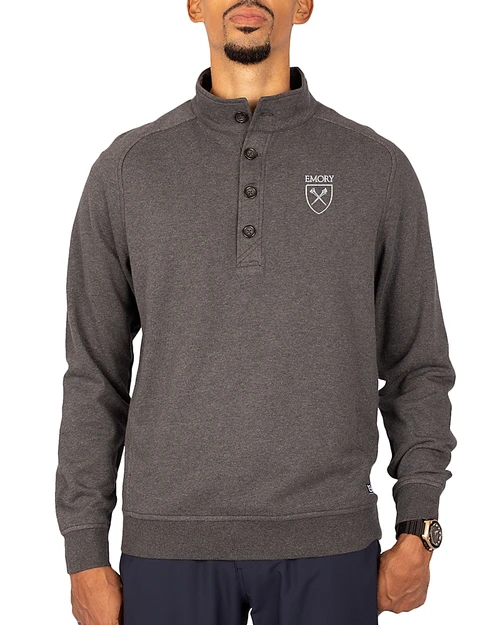 Emory Eagles Cutter & Buck Saturday Cotton Blend Mens Big and Tall  Mock Pullover Sweatshirt Charcoal Heather Front