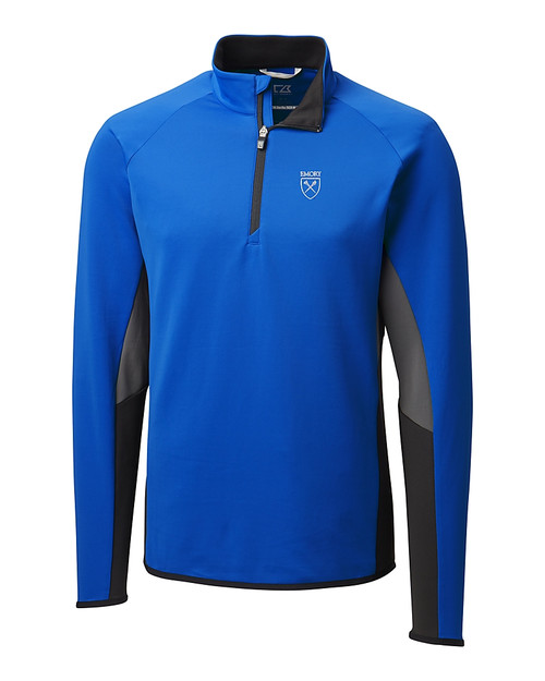 Emory Eagles Cutter & Buck Traverse Colorblock Stretch Quarter Zip Mens Pullover Chelan Blue Mannequin