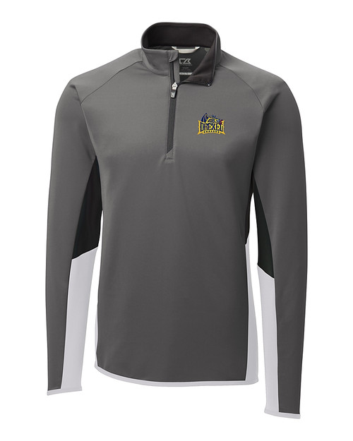 Drexel Dragons Cutter & Buck Traverse Colorblock Stretch Quarter Zip Mens Pullover Elemental Grey Mannequin