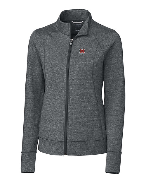 Miami University RedHawks - Cutter & Buck Shoreline Heathered Womens Full Zip Jacket Charcoal Heather Mannequin