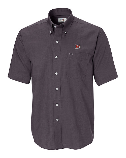 Miami University RedHawks - Cutter & Buck Epic Easy Care Nailshead Mens Short Sleeve Dress Shirt Black Mannequin
