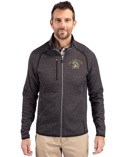 San Jose State Spartans Cutter & Buck Mainsail Sweater-Knit Mens Full Zip Jacket Charcoal Heather Front