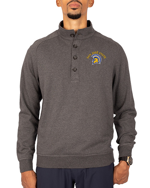 San Jose State Spartans Cutter & Buck Saturday Cotton Blend Mens Mock Pullover Sweatshirt Charcoal Heather Front