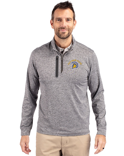 San Jose State Spartans Cutter & Buck Stealth Heathered Quarter Zip Mens Pullover Elemental Grey Front