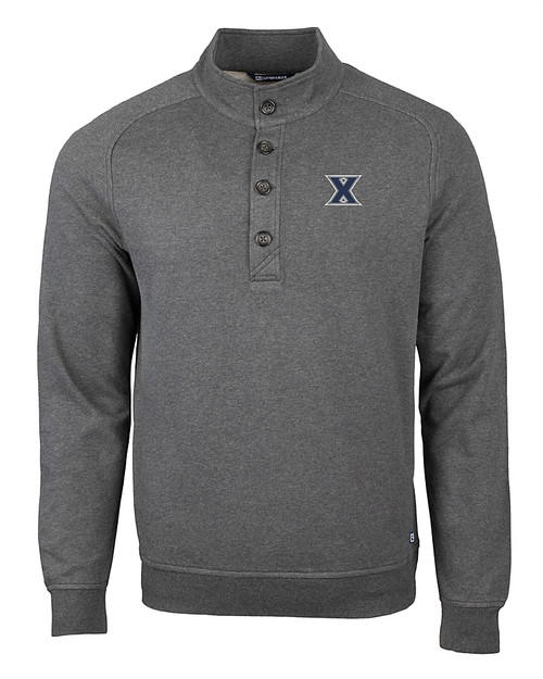 Xavier Musketeers Cutter & Buck Saturday Cotton Blend Mens Mock Pullover Sweatshirt Charcoal Heather Mannequin