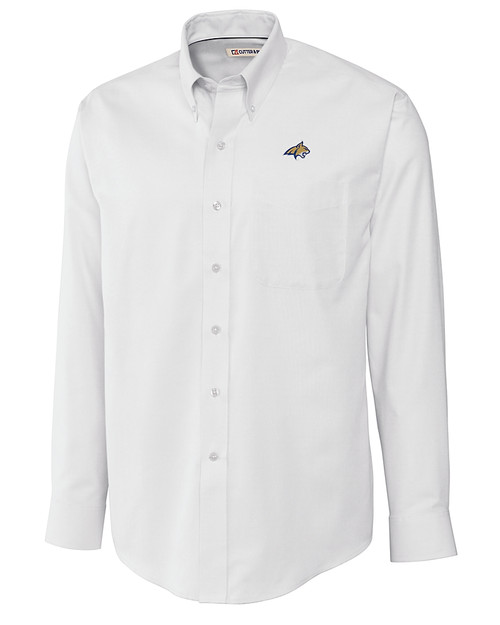 Montana State Bobcats Cutter & Buck Epic Easy Care Nailshead Mens Big and Tall Long Sleeve Dress Shirt White Mannequin