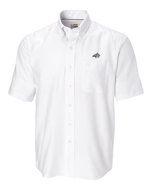 Montana State Bobcats Cutter & Buck Epic Easy Care Nailshead Mens Big and Tall Short Sleeve Dress Shirt White Mannequin