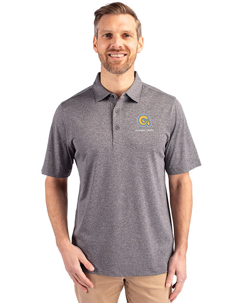 Albany State University Golden Rams Cutter & Buck Forge Heathered Stretch Mens Polo Charcoal Heather Front