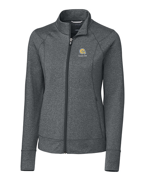 Albany State University Golden Rams Cutter & Buck Shoreline Heathered Womens Full Zip Jacket Charcoal Heather Mannequin