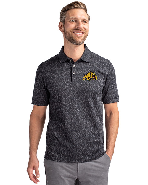 Bowie State Bulldogs Cutter & Buck Advantage Tri-Blend Space Dye Mens Big and Tall Polo Dark Black Front