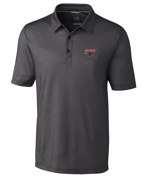 Clark Atlanta Panthers Cutter & Buck Pike Mini Pennant Print Stretch Mens Big and Tall Polo Black Mannequin