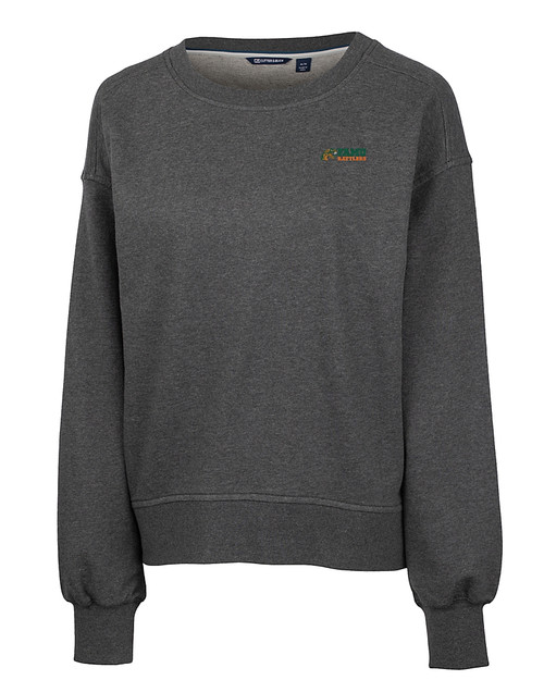 Florida A&M Rattlers Cutter & Buck Saturday Cotton Blend Womens Crew Neck Sweatshirt Charcoal Heather Mannequin