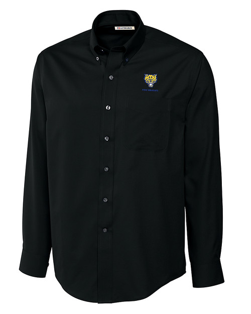 Fort Valley State Wildcats Cutter & Buck Epic Easy Care Fine Twill Mens Big and Tall Dress Shirt Black Mannequin