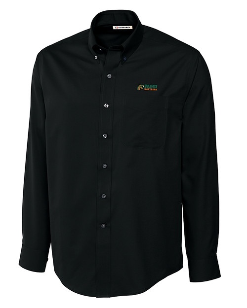 Florida A&M Rattlers Cutter & Buck Epic Easy Care Fine Twill Mens Big and Tall Dress Shirt Black Mannequin