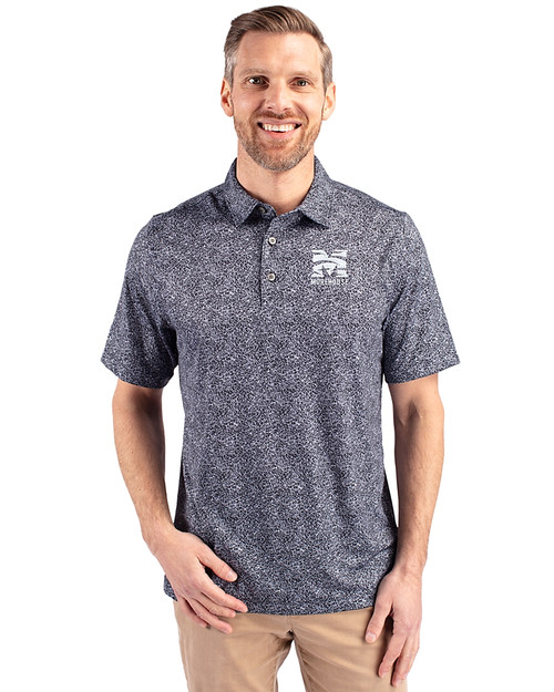 Morehouse Maroon Tigers Cutter & Buck Pike Constellation Print Stretch Mens Polo Black Front