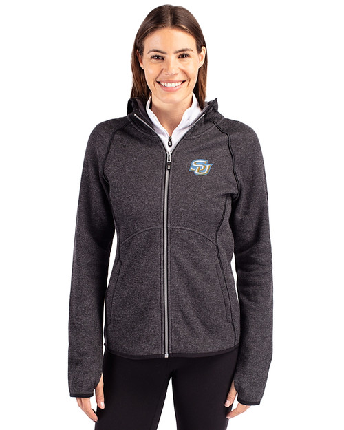 Southern University Jaguars Cutter & Buck Mainsail Full Zip Hooded Womens Jacket Charcoal Heather Front