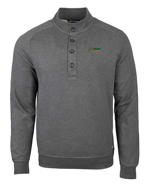 Florida A&M Rattlers Cutter & Buck Saturday Cotton Blend Mens Big and Tall  Mock Pullover Sweatshirt Charcoal Heather Mannequin