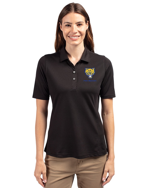 Fort Valley State Wildcats Cutter & Buck Virtue Eco Pique Recycled Womens Polo Black Front