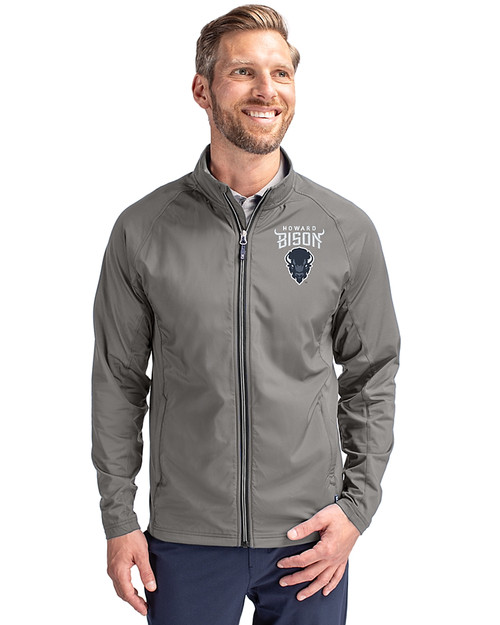 Howard Bison Cutter & Buck Adapt Eco Knit Hybrid Recycled Mens Full Zip Jacket Elemental Grey Front