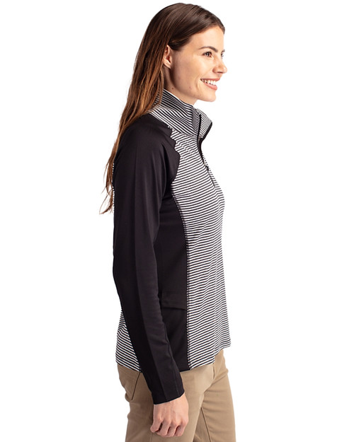 Fort Valley State Wildcats Cutter & Buck Forge Tonal Stripe Stretch Half Zip Womens Top Black Side