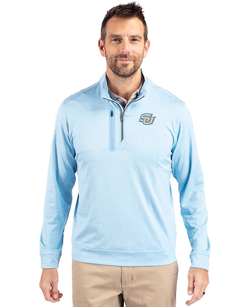 Southern University Jaguars Cutter & Buck Stealth Heathered Quarter Zip Mens Pullover Atlas Light Blue Front