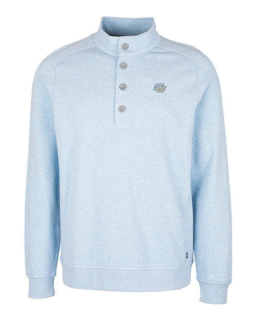 Southern University Jaguars Cutter & Buck Saturday Cotton Blend Mens Mock Pullover Sweatshirt Atlas Heather Mannequin