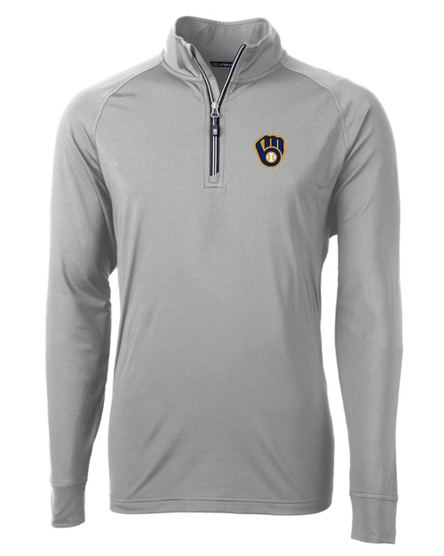 Milwaukee Brewers Cutter & Buck Adapt Eco Knit Stretch Recycled Mens Big and Tall Quarter Zip Pullover POL_MANN_HG 1