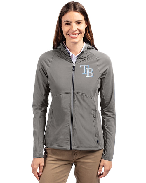 Tampa Bay Rays Cutter & Buck Adapt Eco Knit Hybrid Recycled Womens Full Zip Jacket Elemental Grey Front