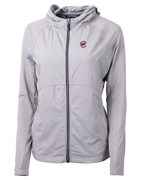 Chicago Cubs Cutter & Buck Adapt Eco Knit Hybrid Recycled Womens Full Zip Jacket POL_MANN_HG 1