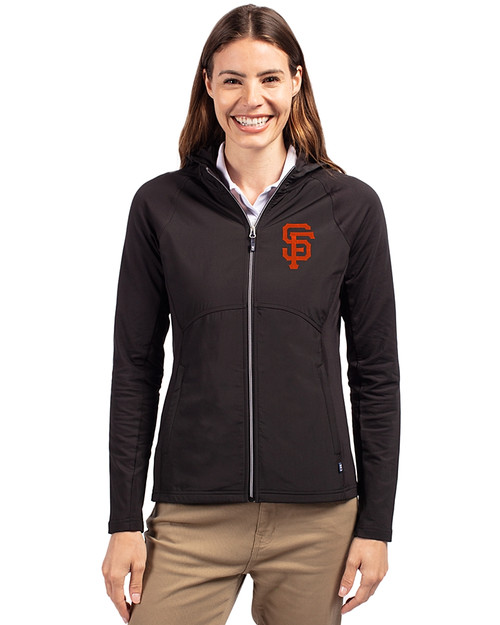 San Francisco Giants Cutter & Buck Adapt Eco Knit Hybrid Recycled Womens Full Zip Jacket Black Front