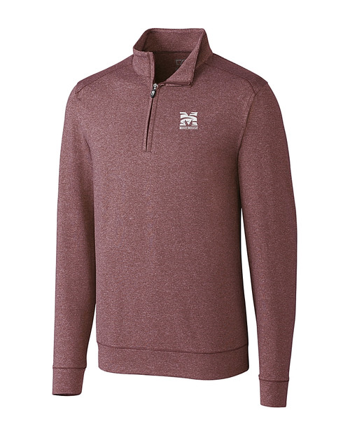 Morehouse Maroon Tigers Cutter & Buck Shoreline Heathered Quarter Zip Mens Pullover Bordeaux Heather Mannequin