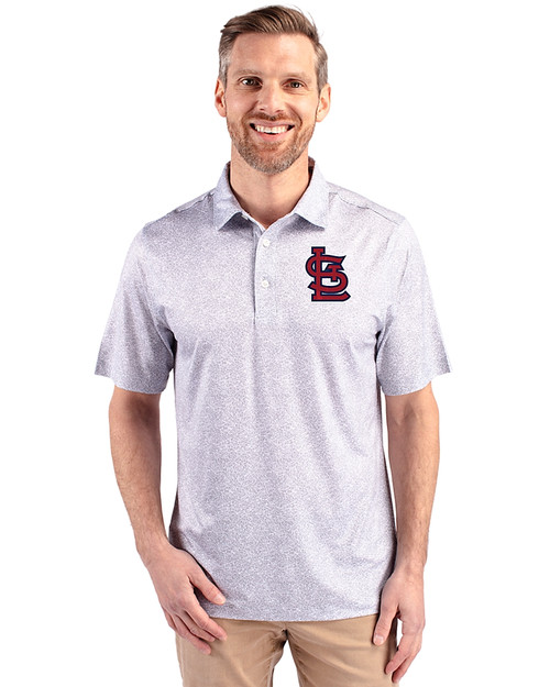 St. Louis Cardinals- Cutter & Buck Pike Constellation Print Stretch Mens Polo Polished Medium Gray Front