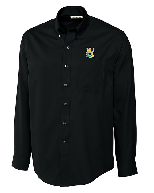 Xavier Gold Rush Cutter & Buck Epic Easy Care Fine Twill Mens Long Sleeve Dress Shirt Black Mannequin