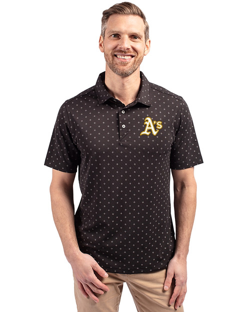 Athletics Cutter & Buck Virtue Eco Pique Tile Print Recycled Mens Polo Black Front