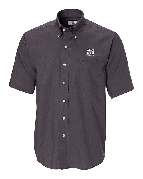 Morehouse Maroon Tigers Cutter & Buck Epic Easy Care Nailshead Mens Short Sleeve Dress Shirt Black Mannequin